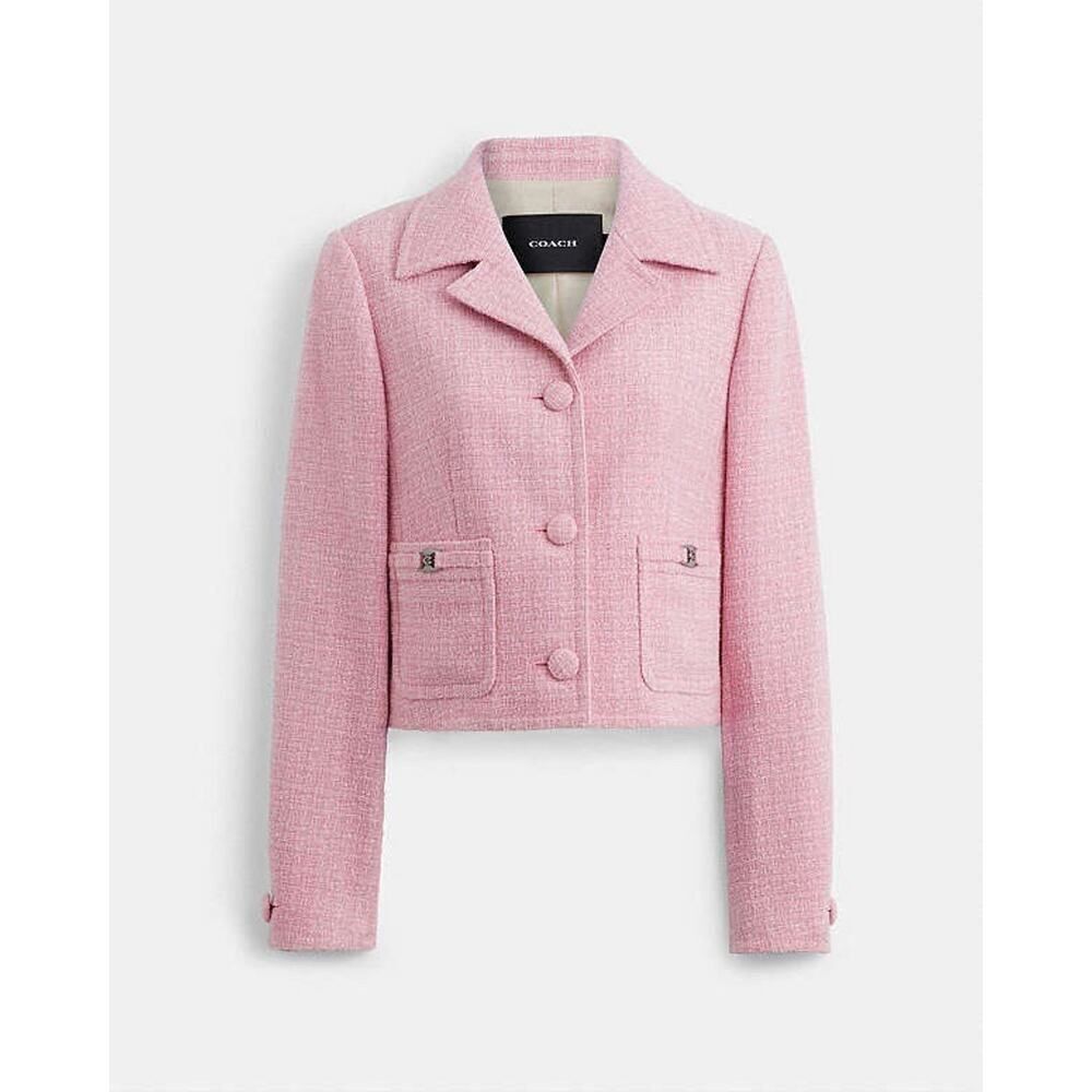 Coach Heritage C Tweed Jacket Cropped Pink sz Small